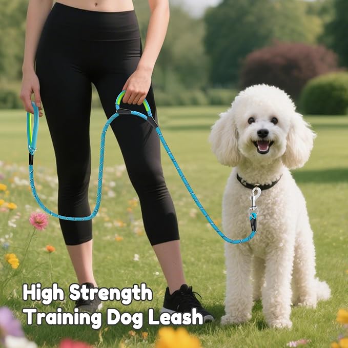 Dog Leash Heavy Duty 4/5/6ft XiaZ 2 Handles Dog Leashes for Medium Large Dogs 1/2 Inch 1000lb Strength Reflective PVC Waterproof-Handles Metal Hook Dual-Handle Rope Leash Nighttime Safety