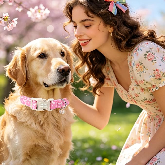 Unique style paws Dog Collar Plastic Buckle with Pendant Puppy Collar for Spring Summer Pink Flower Bow for Small Medium Large Boys Girls Dogs