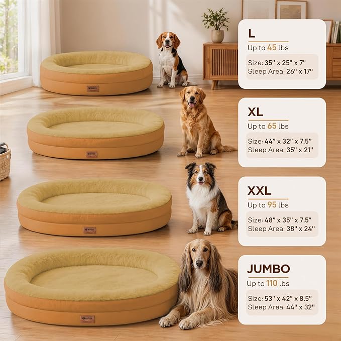 Orthopedic Dog Bed for Extra Large Dogs, XL Waterproof Dog Bed with Bolsters, Supportive Egg Crate Foam Pet Couch Bed with Removable Washable Cover & Non-Slip Bottom, Orange