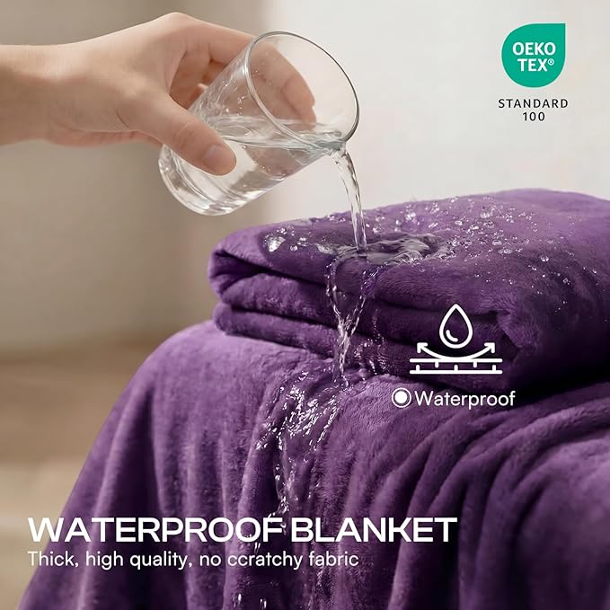 Luciphia Waterproof Blanket for Dog Washable Reversible Sherpa Fleece Throw Blanket for Bed Couch Soft Liquid Pee Proof Furniture Cover Protector for Small Medium Large Pet Cat Purple 65" x 57"