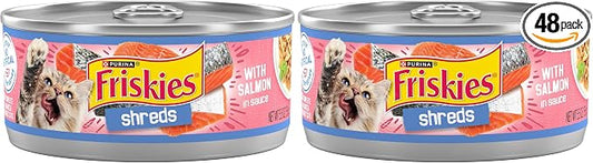 Friskies Purina Shreds with Salmon in Sauce Wet Cat Food - 5.5 oz. Cans (Pack of 48)