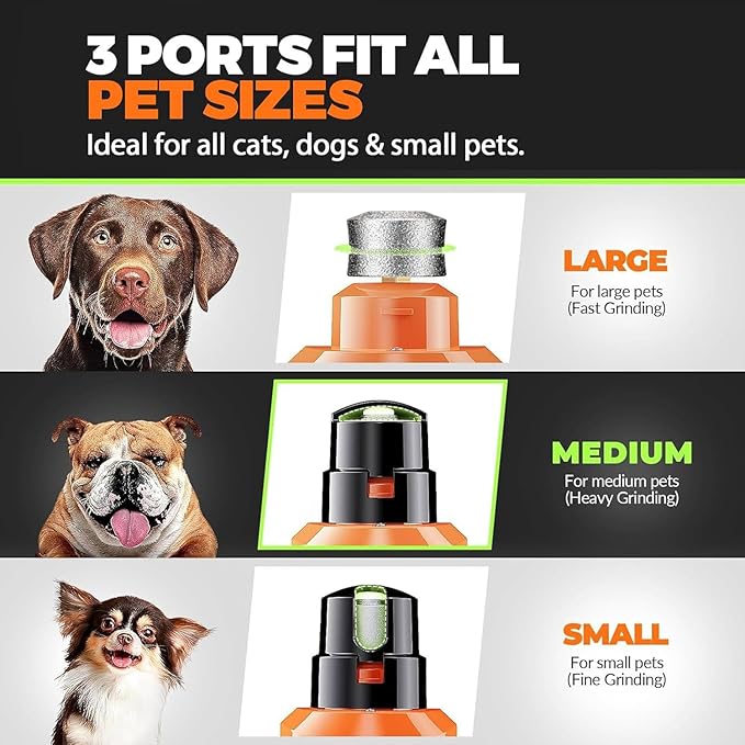 Whisper Quiet Dog Nail Grinder with 4 LED Lights, Safe & Stress-Free for Sensitive Dogs of All Breeds & Sizes, 3 Grinding Bits, 3-Speed, Pet Nail Trimmers, Rechargeable Painless Grooming Kit Orange