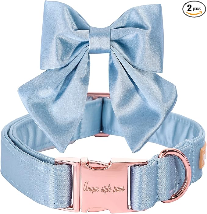 Unique style paws Silk Blue Color Dog Collar Adjustable Durable Dog Collar with Bow Wedding Bowtie Collar for Small Puppy and Cats