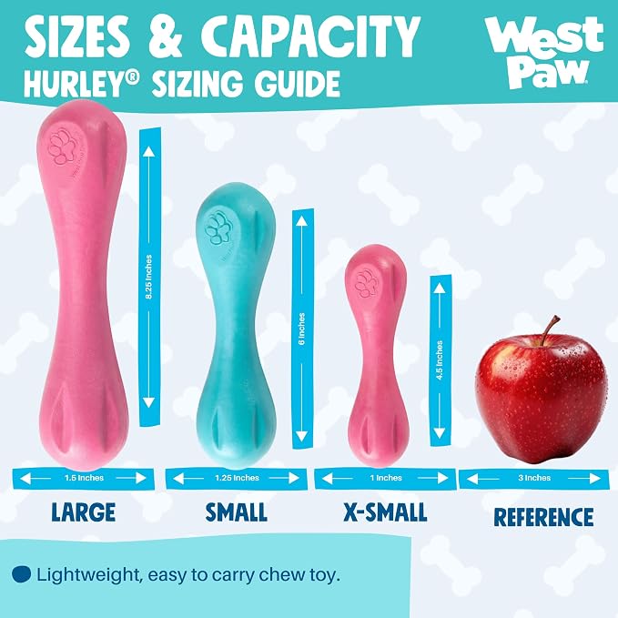 WEST PAW Zogoflex Hurley Dog Bone Chew Toy – Floatable Pet Toys for Aggressive Chewers, Catch, Fetch – Bright-Colored Bones for Dogs – Recyclable, Dishwasher-Safe, Non-Toxic, Large, Geranium
