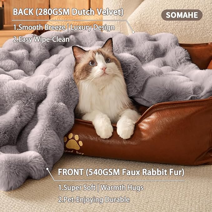 SOMAHE Cat Blanket, Reversible Sherpa & Bubble Fleece Pet Throw, Ultra-Soft Plush for Indoor Cats, Machine Washable, Anti-Static, Warm & Cozy, 22"×18" Inch Gray