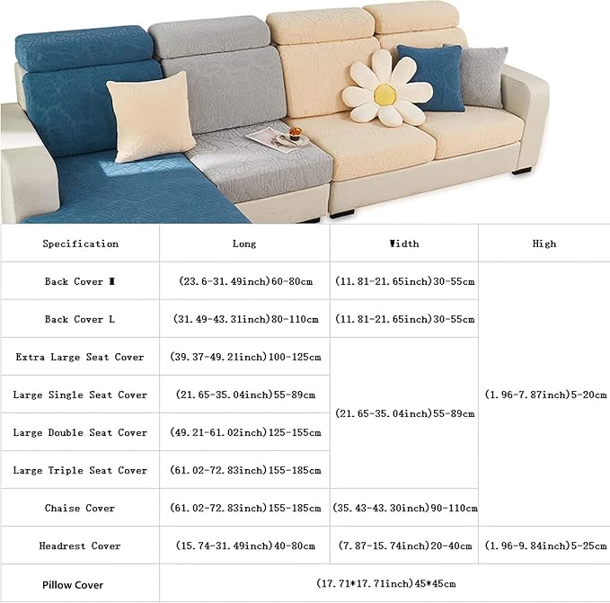 Yoovat Couch Cushion Covers for Sofa Couch Covers Wear-Resistant Universal Sofa Cover Washable Stretch for Sectional Slipcovers (Texture-Sea Blue,Large Triple Seat Cover)