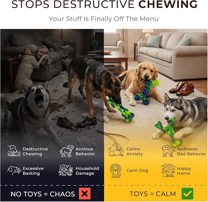 Kseroo Dog Chew Toys, 3-Pack, Peanut Butter, Medium & Large Dogs, Green | Indestructible, Rock-Hard Nylon, For Aggressive Chewers, 25-90lbs, Keeps Dogs Busy