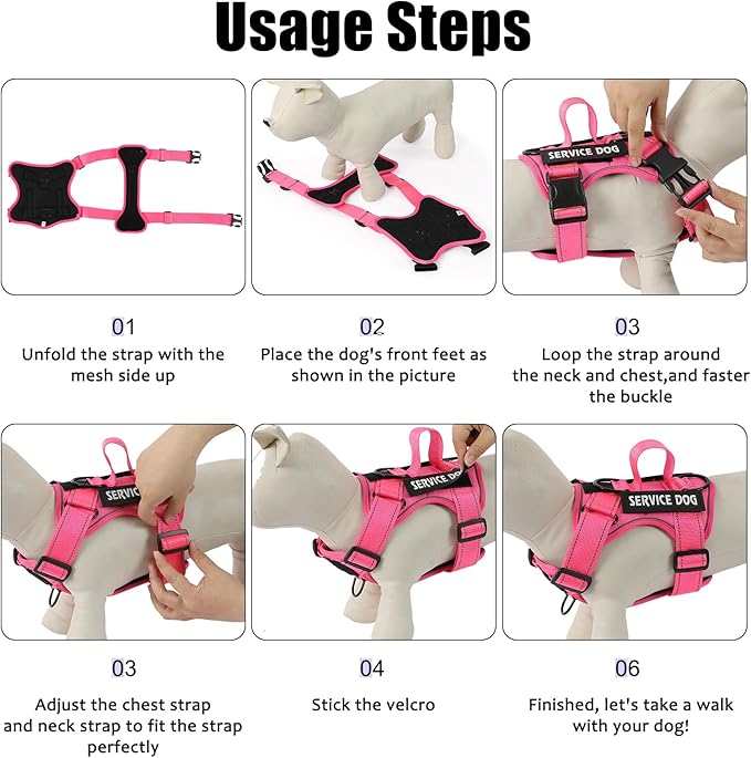 Service Dog Harness, Reflective Dog Vest Harness with 5 PCS Patches, Adjustable Soft Oxford Pet Harness, Inner Layer Mesh, Easy to Control for Small Medium Large Dogs