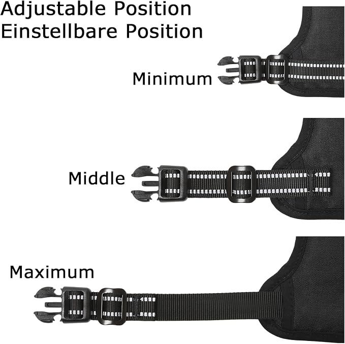HEELE Dog Harness, No Pull Adjustable Padded Reflective Harness for Small Medium Large Dogs with Handle for Walking Training, Black, L