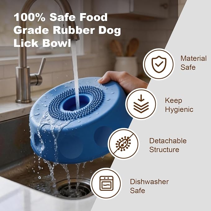 Premium Dog Lick Bowl, Dog Lick Bowl with Ball, Food-Grade Silicone Lid & Surlyn Ball, Anti-Spill Suction Base, Dog Slow Feeder, Lick Ball for Dogs