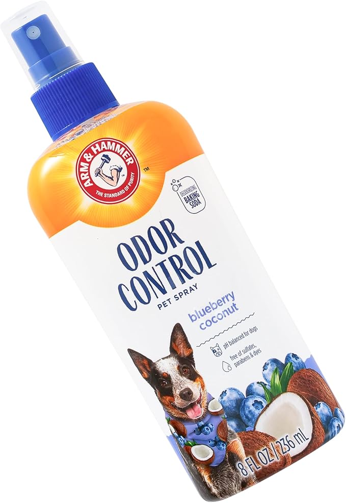 Arm & Hammer for Pets Odor Control Dog Spray with Baking Soda, Blueberry Coconut Scent, Dog Coat Deodorizer, pH Balanced, Free of Sulfates, Dyes and Parabens, 8 Fl Oz