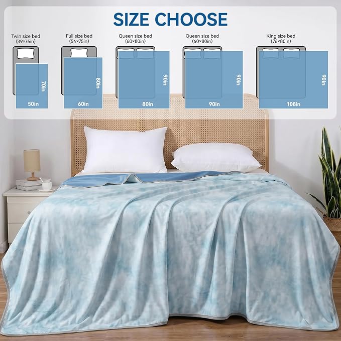 Guohaoi Cooling Throw Blanket for Hot Sleepers, Twin Size 90''×90'' Lightweight Breathable Summer Bed Blanket for Couch, Arc-Chill Q-Max >0.5 Cool Fiber, Lightweight Blanket Blue