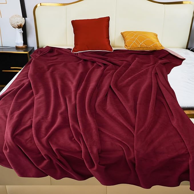Ahinahwap Waterproof Blanket for Bed Couch Sofa, 60"x80" Reversible & Washable, Waterproof Blanket Queen Size, Water Resistant Twin Bed Blankets, Leakproof (Burgundy/Rose Pink)