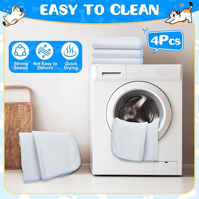 Chunful 4 Pack Pet Cooling Mat, 18 x 14 Inches Dog Cooling Pad for Summer, Ice Silk Self-Cooling Mat, Portable Washable Non-Slip Dog and Cat Pad for Indoor, Outdoor, Car Seats, Trips, up to 10 Lbs