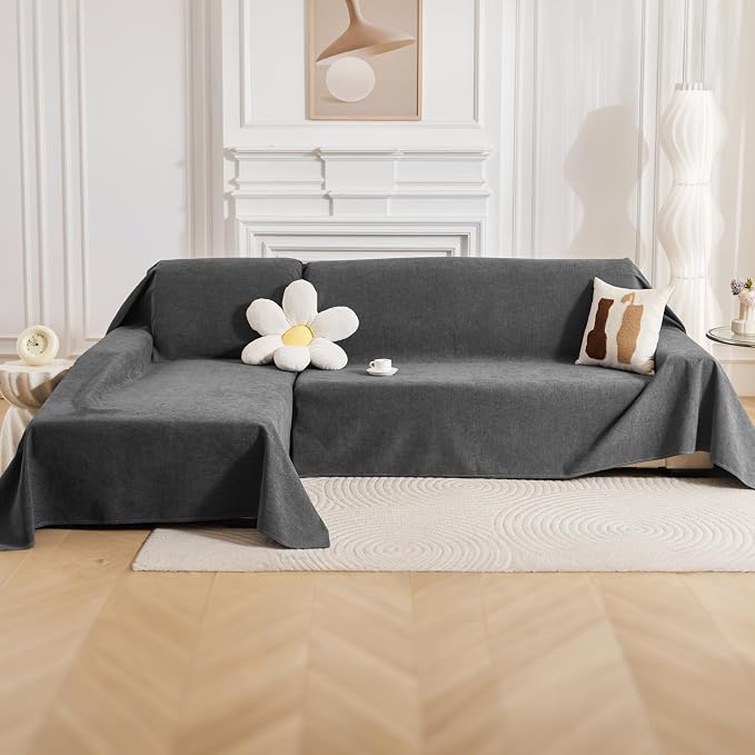 Deep Dream Sectional Couch Covers, 2 Pieces 100% Waterproof L Shaped Sofa Cover, Non Slip Couch Cover for Dogs Cats Washable, Pet Friendly Sofa Slipcovers Furniture Protector (X-Large, Dark Grey)