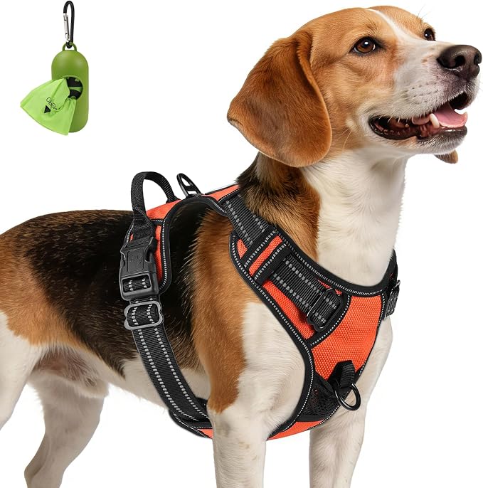 Joytale No Pull Dog Harness Medium Sized Dog, Reflective Pet Vest with Front Clip, Adjustable Soft Padded Harnesses with Easy Control Handle for Training and Walking, Orange, M