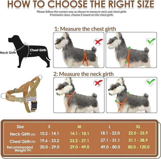 SlowTon No Pull Dog Harness - Heavy Duty Dog Harness and Leash Set for Medium Large Dogs, Reflective Tactical Harness with Soft Padded and Front Clip for Easy Walk and Training (Tan, S)