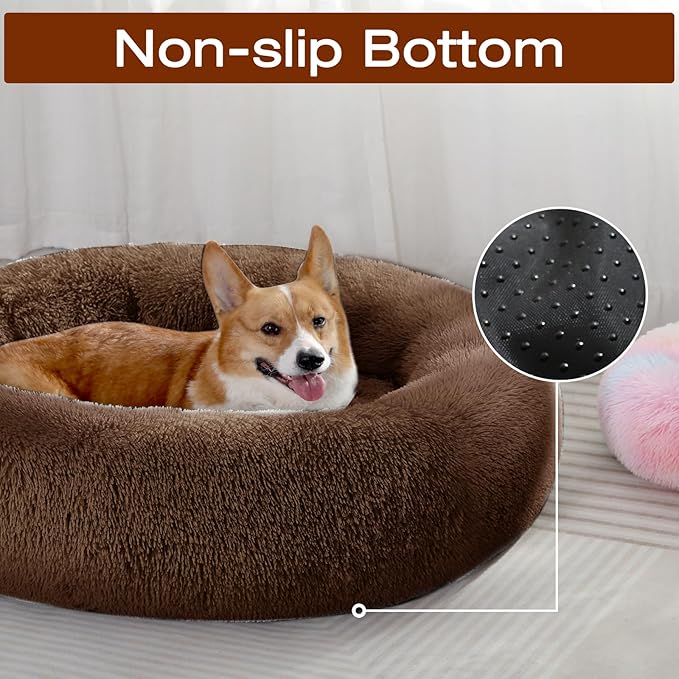 JOLLYVOGUE Dog Beds Large Sized Dog, Calming Anti-Anxiety Dog Bed, Fluffy Donut Cushion for Extra Large Pets (45")