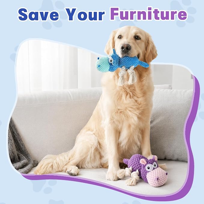 TOOPTATE 2-Pack Squeaky Dog Toys - Plush Dog Toys for Small Medium Large Dogs, Keep Them Busy (Blue & Purple, Medium)
