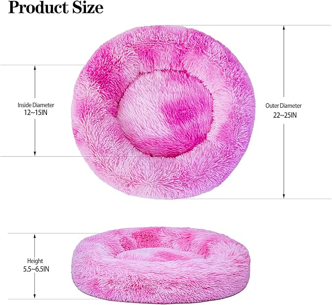 Calming Dog Bed for Small Dogs Cats, Kitty Puppy 23'' Round Anti-Anxiety Warm Fluffy Plush Faux Fur Bed, Soft Anti-Slip Donut Washable Small Pet Bed, Cozy Cat Puppy Bed, Fits up to 30 lbs Pets