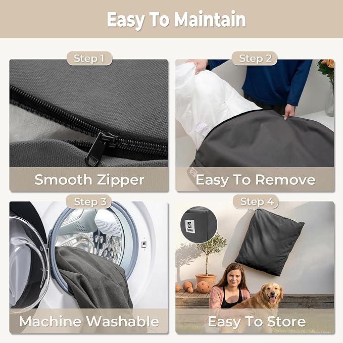 Sytopia 47 Inch Canvas Outdoor Dog Bed for XXL Dogs, Durable Dog Bed with Waterproof Washable Removable Cover, Great Gift for Pets, Indoor Patio Pet Pad for Crate, Dark Grey