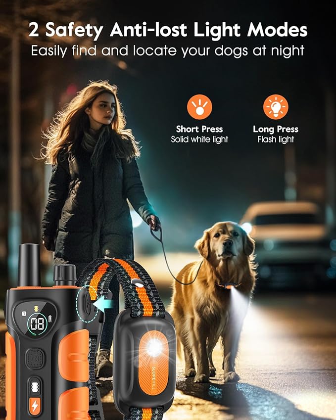 SLOPEHILL Dog Shock Collar - 4200FT Dog Training Collar with Remote,IPX8 Waterproof E-Collar with Beep,Vibration,Shock,Flash Light,No Shock Mode,Shock Collar for Small Medium Large Dog 8-140lbs,Orange