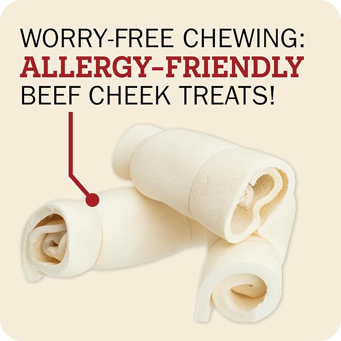 Redbarn Pet Products All-Natural Large Beef Cheek Rolls for Dogs, Uncoated - Single Ingredient Grain-Free Chew Treat Naturally Rich in Collagen - No Artificial Preservatives - Pack of 4