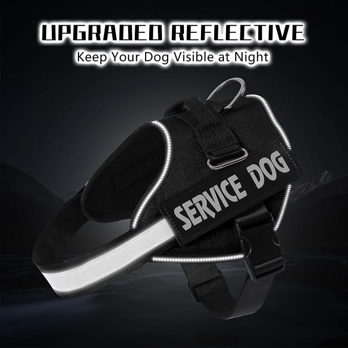 MUMUPET Service Dog Vest Harness, No Pull Reflective Adjustable with Handle, Soft Breathable Padding for Large Dogs, 2 Removable Velcro Patches (Black, L)