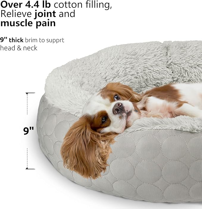 HACHIKITTY Dog Donut Round Calming Bed, Fluffy Dog Bed for Medium Large Dogs, Cooling Warming Soft Dog Cushion Bed, Double Sided Available Dog Bed with Warm & Cool Sides(30"x30"x9", Grey)