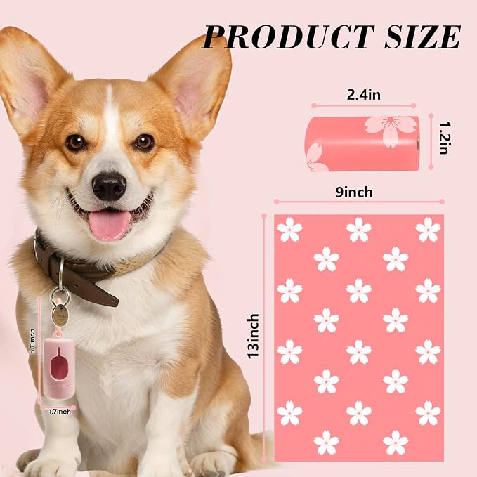 Cherry Blossom Scented Dog Poop Bags - 630 counts Pink Pet Waste Bags with Dispensers, Extra Large 13x9 Inch Leak-Proof Fragrance Bags for Dogs Walking and Cat Litter