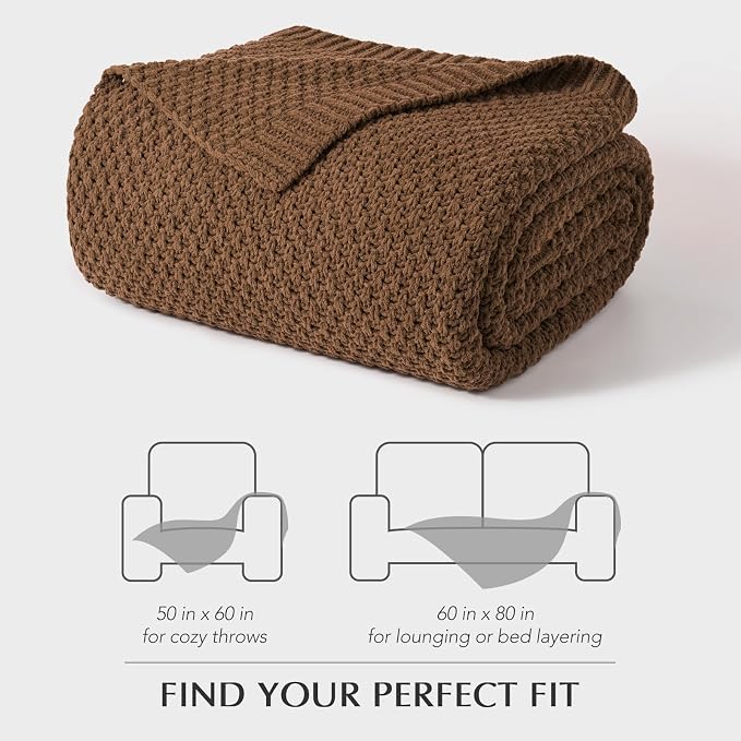 EVERGRACEHOME Chunky Chenille Knit Throw Blanket for Couch, Soft Luxurious Moss Stitch Chair Blankets for Bed, Cozy Decorative Farmhouse Knitted Throws for Sofa, Burnt Orange, 60" x 80"