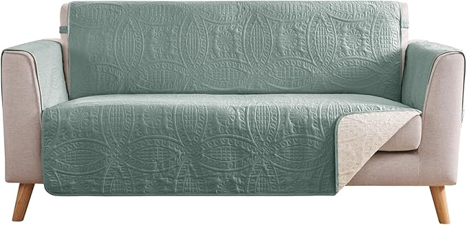 Sage Blue Loveseat Covers for 2 Cushion Couch, Water Repellent Slip Covers for Sofa, Washable Love Seat Quilted Couch Covers, Pet Friendly Loveseat Slipcovers (Loveseat 48", Sage Blue)