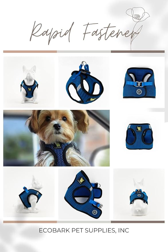 EcoBark Step in Dog Harness - Reflective Soft Luxurious Mesh Dog Harnesses for Small, and Medium Dogs - Eco-Friendly Comfort Secure Halter No Pull Adjustable Pet Vest (Royal Blue Sport, Large)