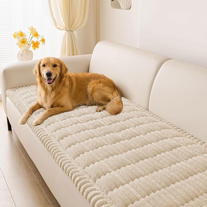 hyha Couch Cover for Dogs Washable, Non Slip Thick Flannel Sofa Protector, Pet Friendly Plush Furniture Cover for Sectional Sofa & Loveseat (Apricot, 43" x 63")