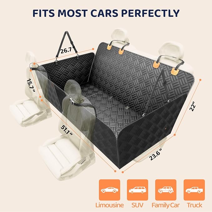 PROZAR Dog Car Seat Cover for Back Seat, Hard Bottom Back Seat Extender, Back Seat Pet Cover for Dogs - Supports 400lbs, Waterproof Heavy Duty Scratch Dog Hammock for Compact Cars/SUVs, 51in