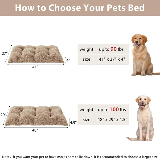 BFPETHOME Dog Beds for Large Dogs, Plush Dog Crate Bed Fluffy Cozy Kennel Pad for Sleeping &Ease Anxiety, Washable Pet Mats with Anti-Slip Bottom for Large Dogs, Brown