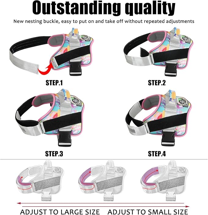 Dog Harness, No-Pull Reflective Dog Vest, Breathable Adjustable Pet Harness with Handle for Outdoor Walking - No More Pulling, Tugging or Choking (Large (Pack of 1), OilPainting)