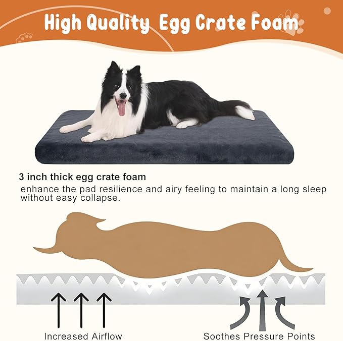 EMPSIGN Stylish Dog Bed Mat Dog Crate Pad Mattress Reversible (Cool & Warm), Water Proof Linings, Removable Machine Washable Cover, Firm Support Pet Crate Bed for Small to XX-Large Dogs, Grey