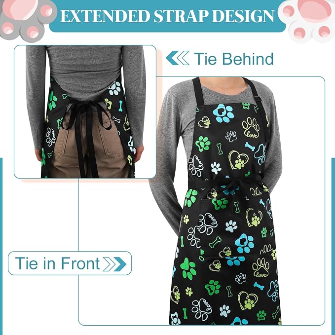Dog Grooming Waterproof Apron with 2 Pockets, Cute Animals Puppy Dog Pets Apron