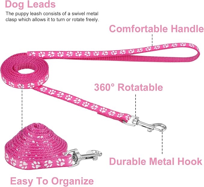 BOUMUSOE 2 Packs Dog Collar and Leash Set, Puppy Collar and Lead Set Quick Release Buckle Adjustable Paw Print Puppy Collar Soft Nylon Pet Collar for Puppy Small Dogs