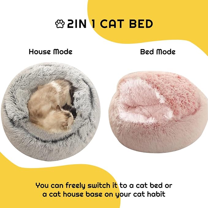 YUDANSI Small Dog Bed Hooded, Cat Cave Bed for Indoor Cats with Covered Hood for Small Dogs Cats Puppy, Plush Faux Fur Enclosed Nest(Gray-26'')