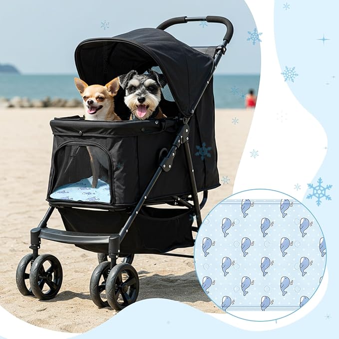 Nuanchu Dog Stroller Cooling Mat, Waterproof Gel Pet Cooling Pad for Summer, Washable Cat Sleeping Blanket, Portable Ice Gel Travel Mat for Cats, Crates, Car Seat(11.81 x 19.69 Inches,Whale)