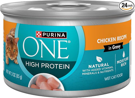 Purina ONE Natural High Protein Cat Food, Chicken Recipe in Wet Cat Food Gravy - (Pack of 24) 3 oz. Pull-Top Cans