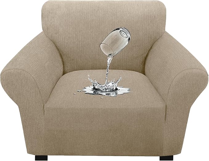 Waterproof Stretch Spandex Chair Sofa Slipcover,Washable Non-Slip Soft Couch Cover with Elastic Bottom, Leakproof Furniture Protector for Kids, Pets, Dogs & Cats (Chair, Island Fossi)