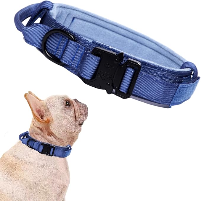 Tactical Dog Collar Adjustable Military Nylon Dog Collar with Control Handle and Heavy Duty Metal Buckle for Medium and Large Dogs (Dark Blue,S)