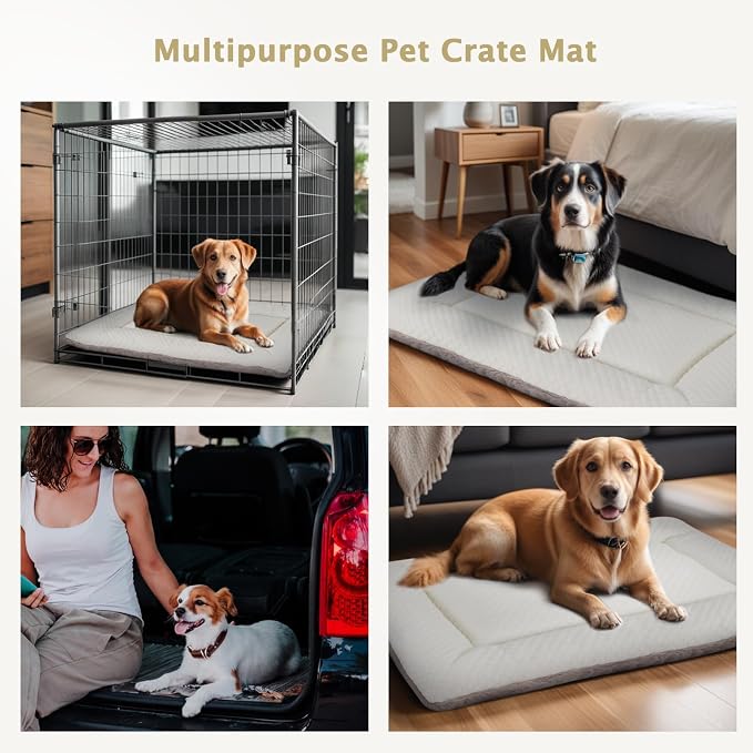 Dog Bed Mat, Crate Pad Reversible,Soft Kennel Washable Crate Mat (Cool and Warm),Pet Sleeping Mattress for Small Medium Dogs XB009 (36''x23'',Beige)