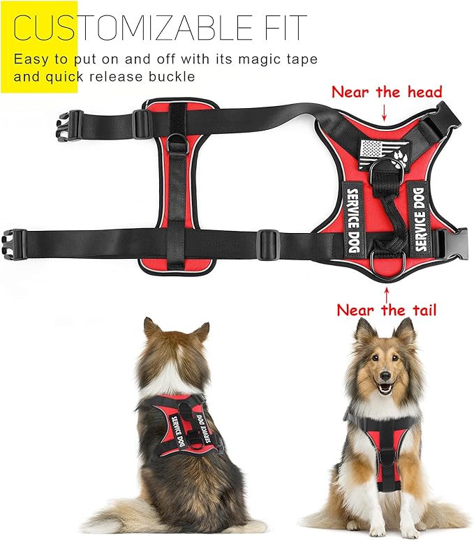Service Dog Harness, Reflective Dog Vest Harness with 5 PCS Patches, Adjustable Soft Oxford Pet Harness, Inner Layer Mesh, Easy to Control for Dogs