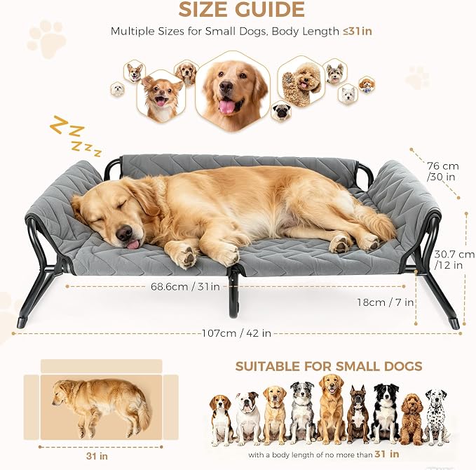 Elevated Dog Bed with Bolster, 2-in-1 Raised Dog Cot for Large Dogs up to 90 lbs, Removable Machine Washable Cushion, Stable X-Frame Dog Sofa Bed for Indoor Covered Outdoor Use