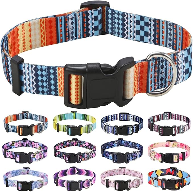 Mihqy Dog Collar with Bohemia Floral Tribal Geometric Patterns - Soft Ethnic Style Collar Adjustable for Small Medium Large Dogs（Bohemian Orange,M）