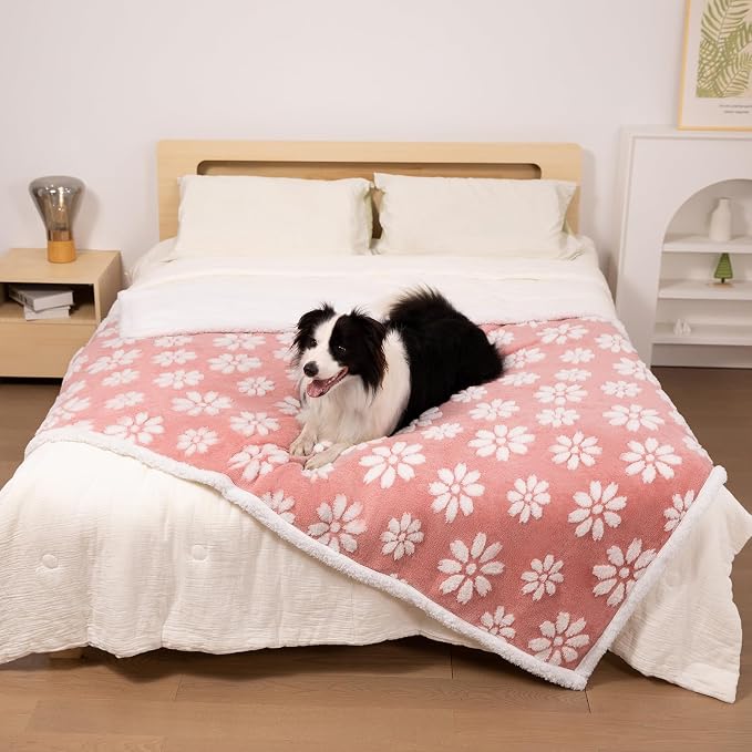 Waterproof Blanket for Dog Puppy Cat, Cute 3D Textured Flower Dog Blanket for Bed Couch Sofa, Soft Liquid Pee Proof Furniture Protector, 30"x40", Pink
